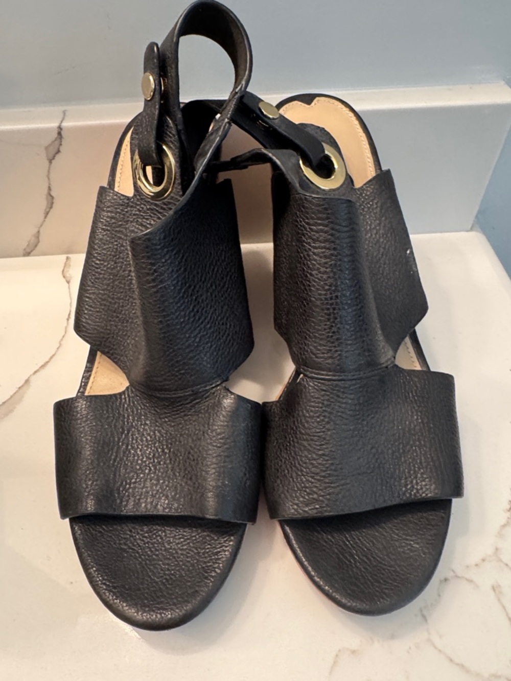 Via Spiga Black Leather Open-Toe Slingback Sandals